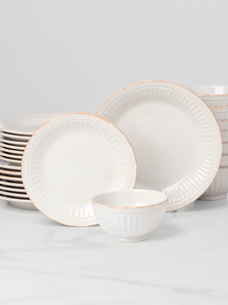 French Perle Groove 24-Piece Dinnerware Set